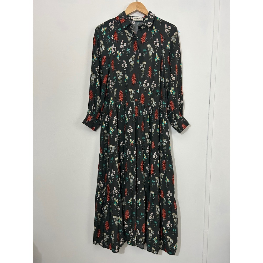 Natural Life Womens Floral Tiered Cottagecore Maxi Shirt Dress Long Sleeve L